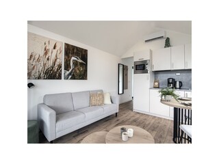 Seating area and kitchenette