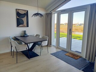 Dining table by the French doors