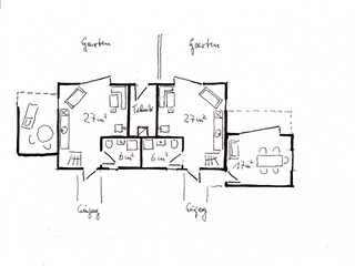 Das Erdgeschoss mit Loggia, Garten und Wintergarten.