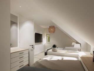 Helles, geräumiges Schlafzimmer mit TV - Beispielbild