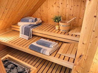 Die eigene finnische Sauna im 1. Stock.