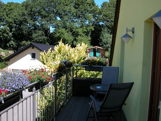 Aussicht vom Balkon in den Garten