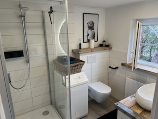 frisch saniertes Duschbad mit Waschmaschine