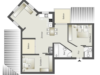 Grundriß der Turmwohnung in der Villa Stranddistel.