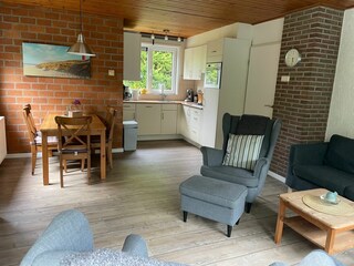 Dining area and modern kitchen