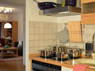 open kitchen overlooking the living area