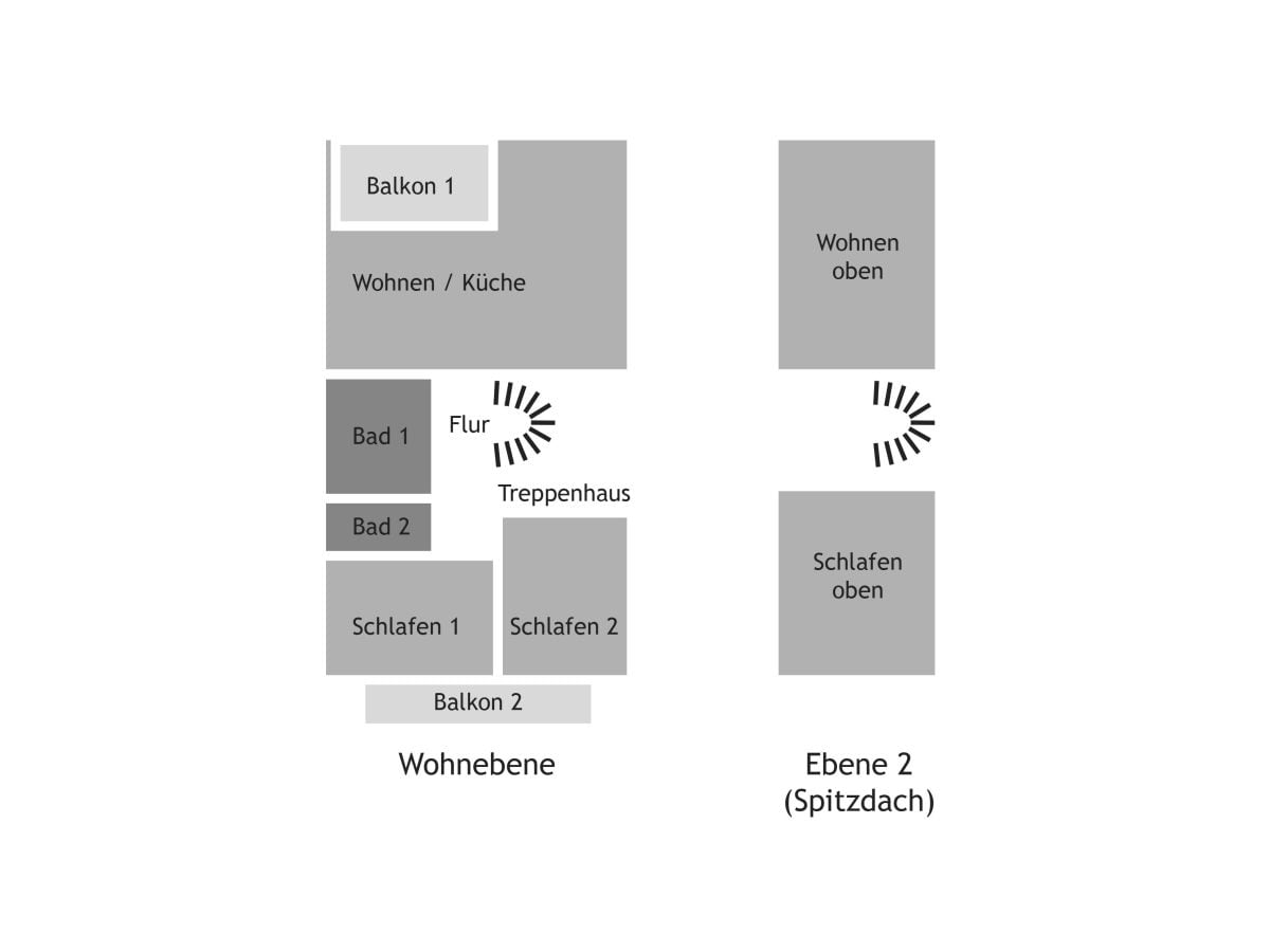 Grundriss Wohnebene und nebenstehend Ebene 2