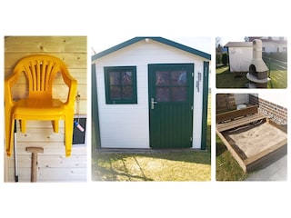 Gartenhaus, Spielzeug, Sandkasten und Grill