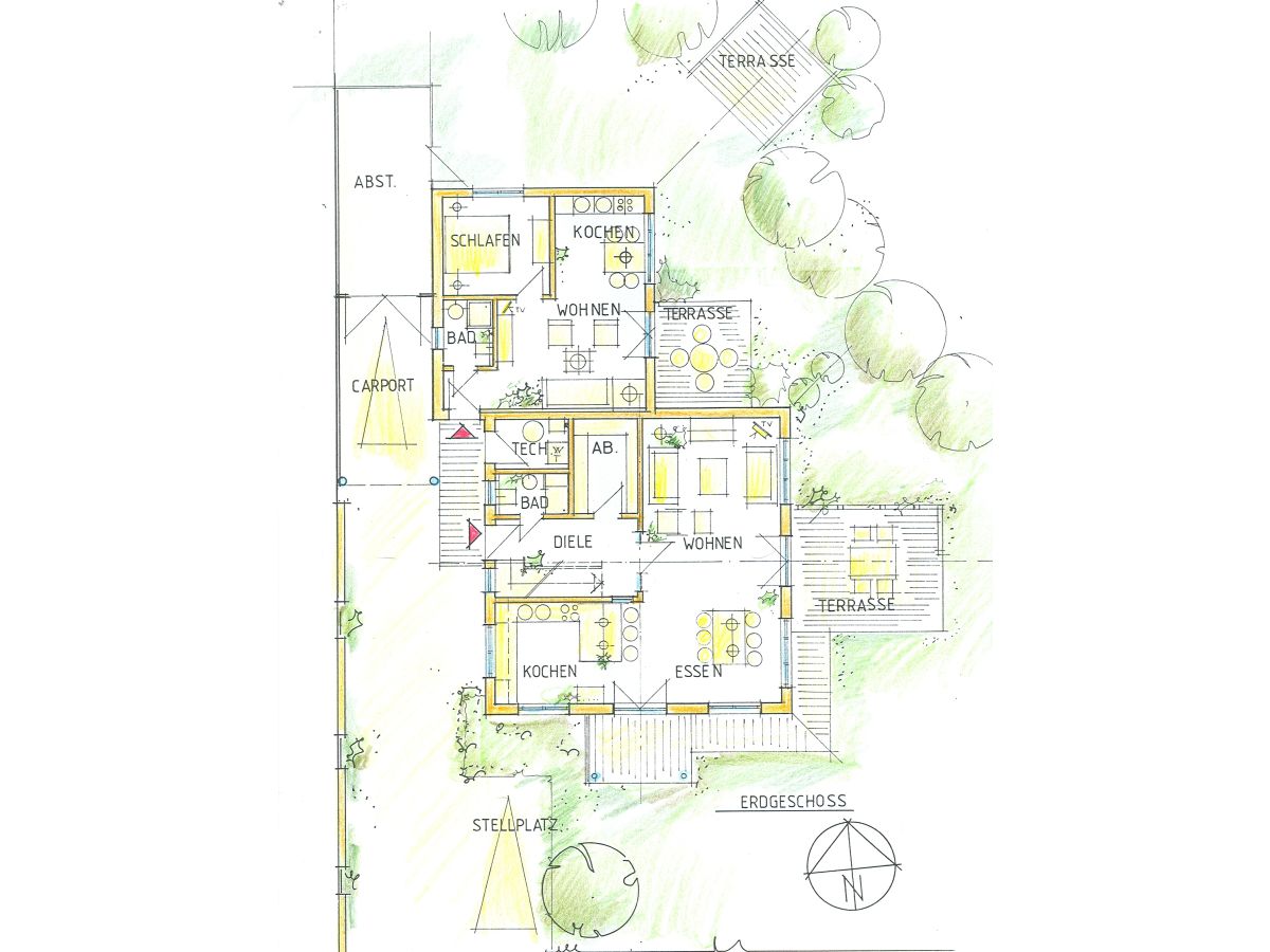 Det gule Hus Grundriß EG Haupt- und Einliegerwohnung