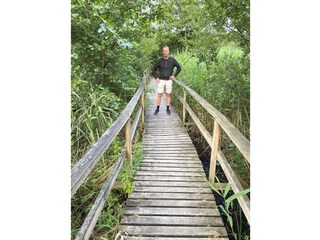 Near the beach, a large boardwalk system by the moor