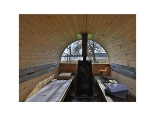 Fischerhaus - Blick in die hauseigene Fasssauna