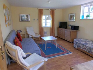 Das grosszügige Wohnzimmer mit Schlafcouch